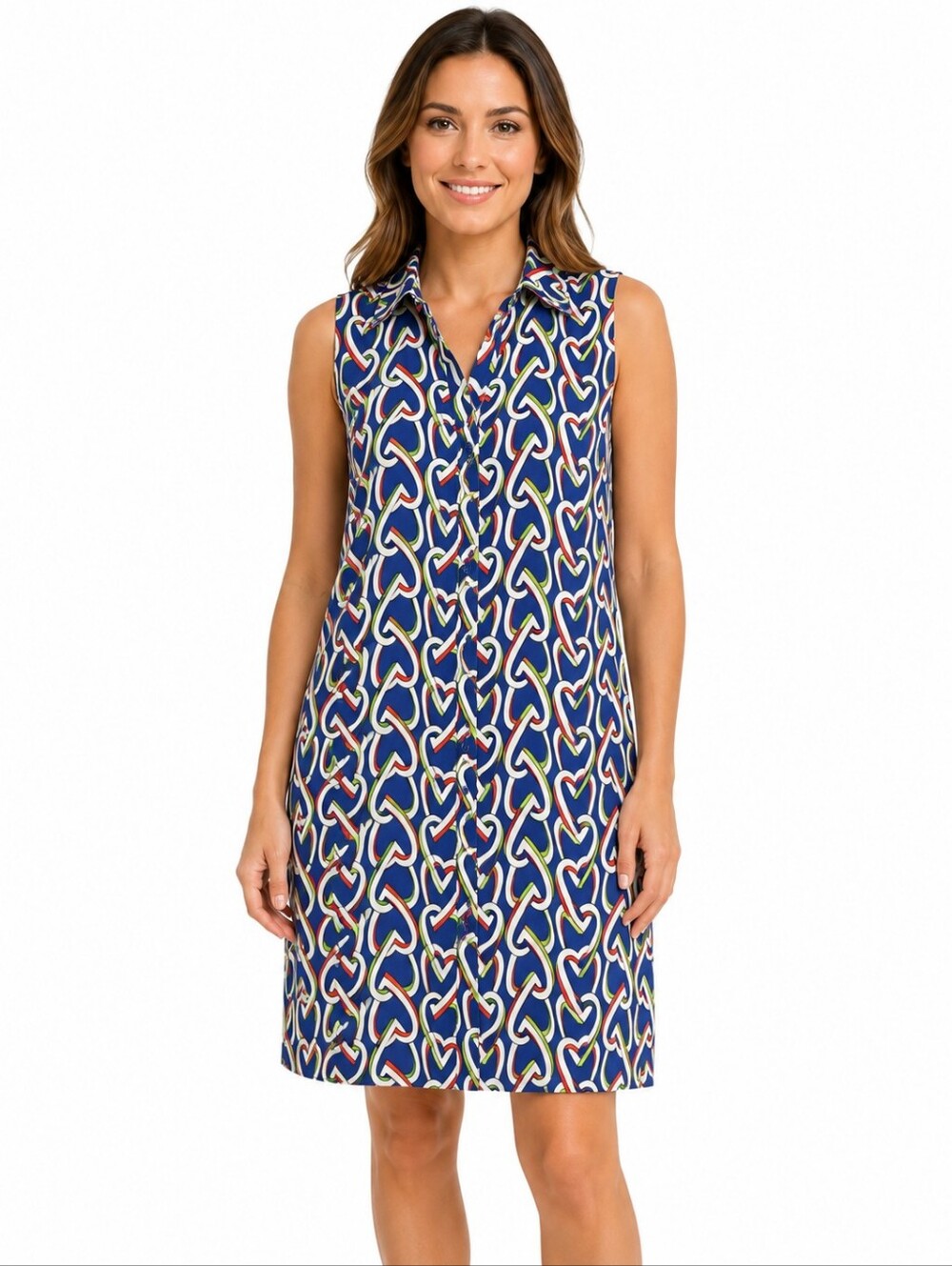 Cabi‎ Heart Chain Sleeveless Shirt Dress Blue Button Front Midi Size M